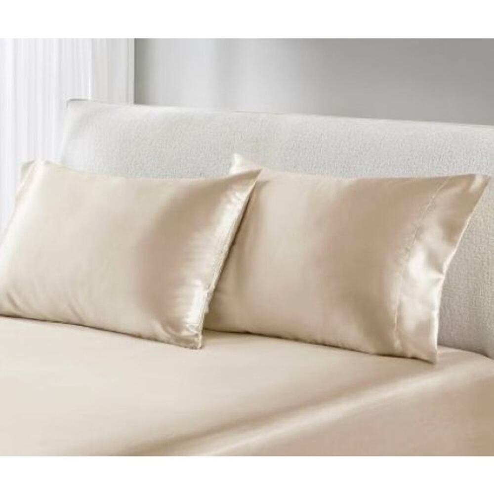 2 Piece Set Beautyrest STANDARD Satin Pillowcases Ivory Silky Therapeutic Hair‎
